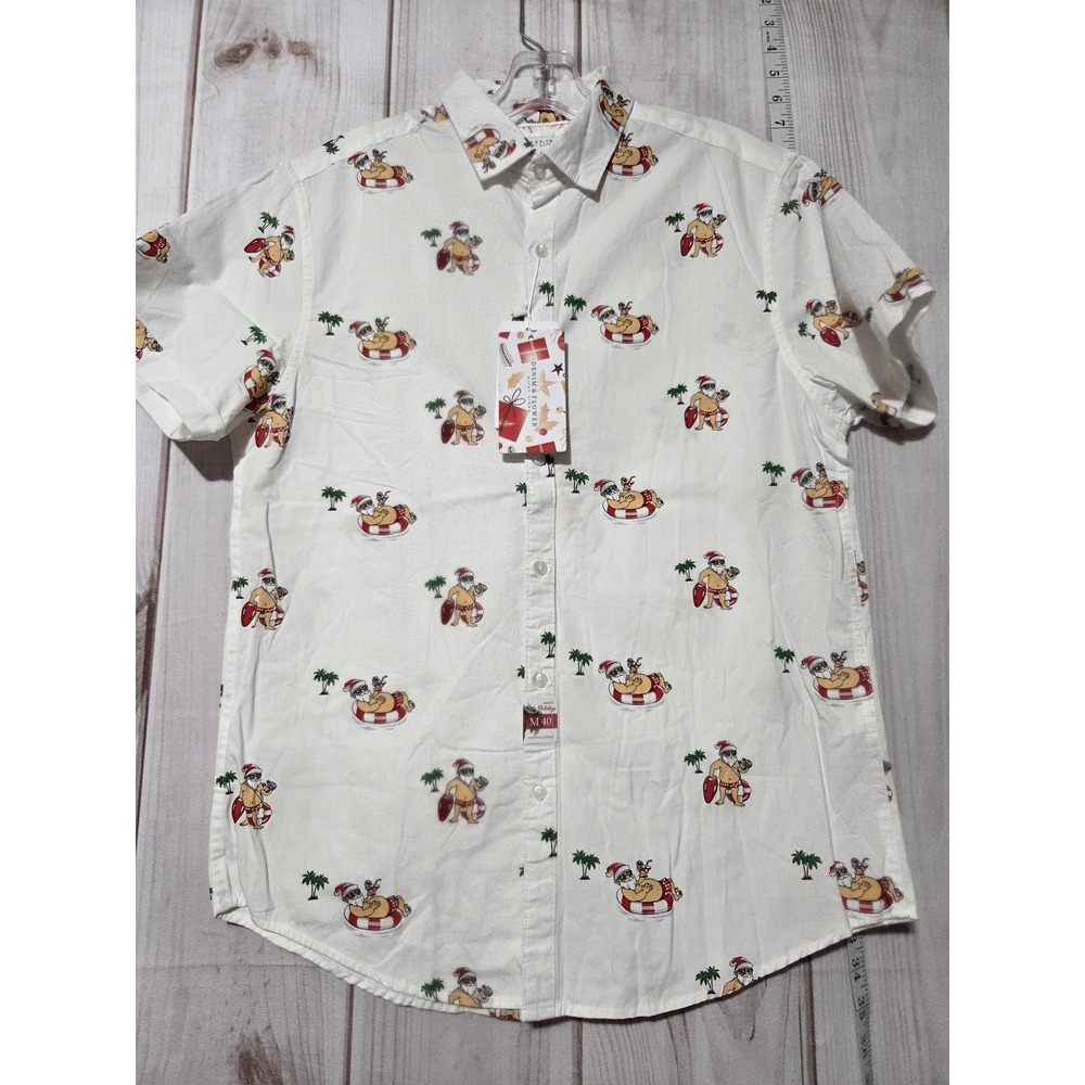 Denim & Flower Ricky Singh Mens Medium Tropical Santa Christmas Button Up Shirt